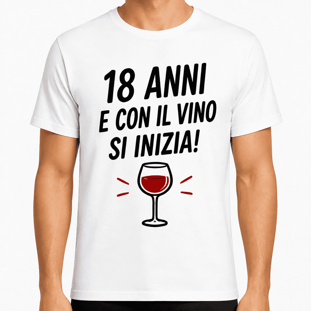 Maglietta per 18 anni – 18 anni e con il vino si inizia!