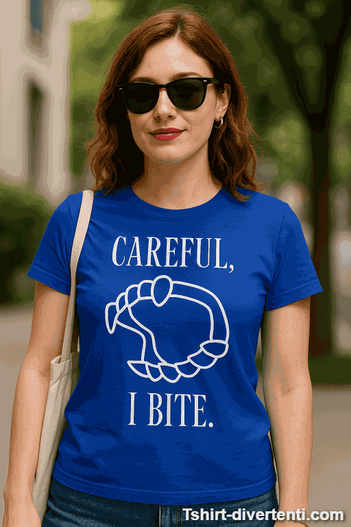 Maglietta divertente careful I bite