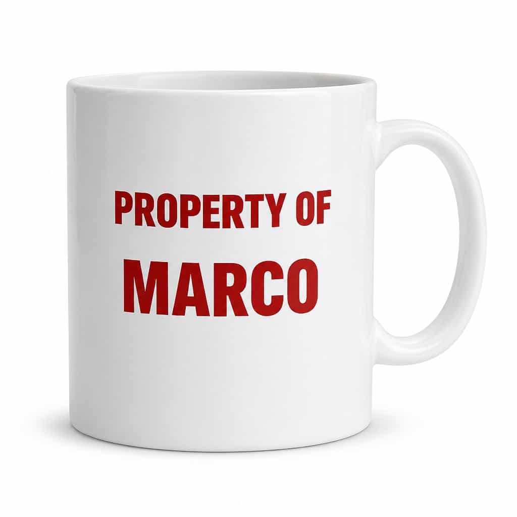 Tazza divertente Property of con nome a scelta