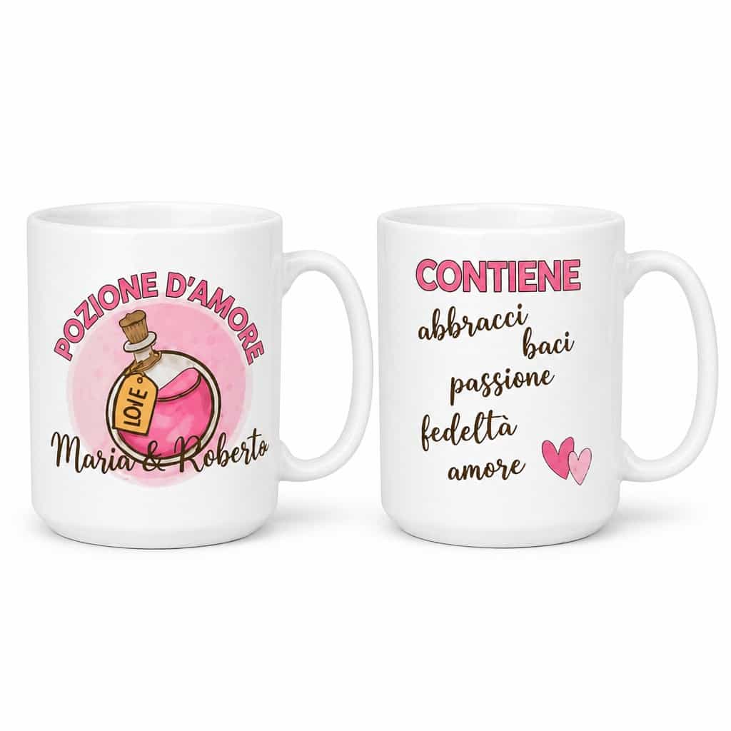 Tazze di coppia pozione d'amore con nome a scelta