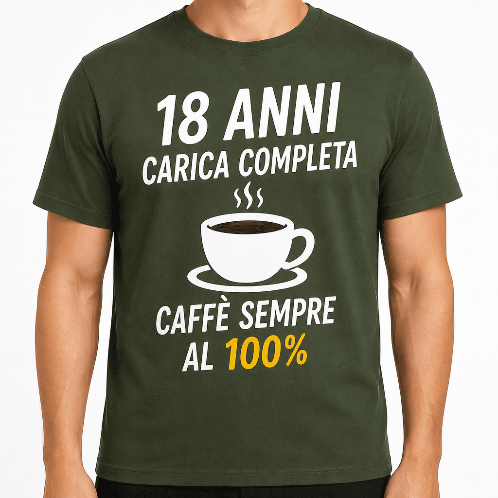 Maglietta per 18 anni – 18 anni carica completa caffè sempre al 100%