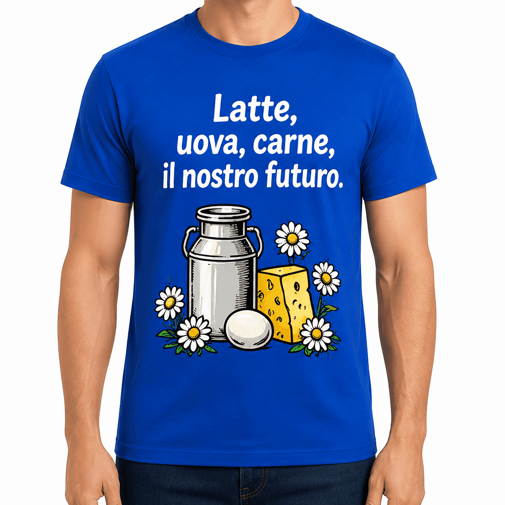 Maglietta per contadino – Latte, uova, carne, il nostro futuro.