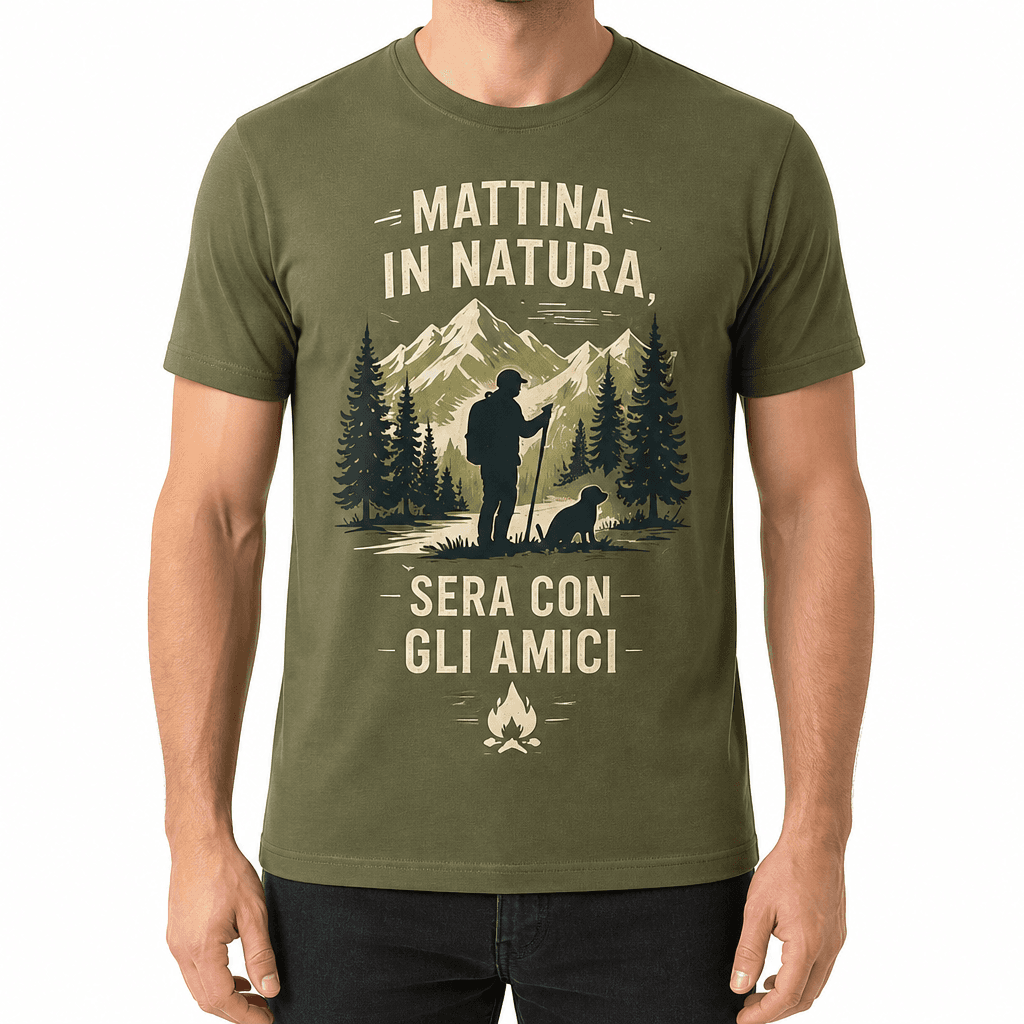 Maglietta da cacciatore – MATTINA IN NATURA, SERA CON GLI AMICI