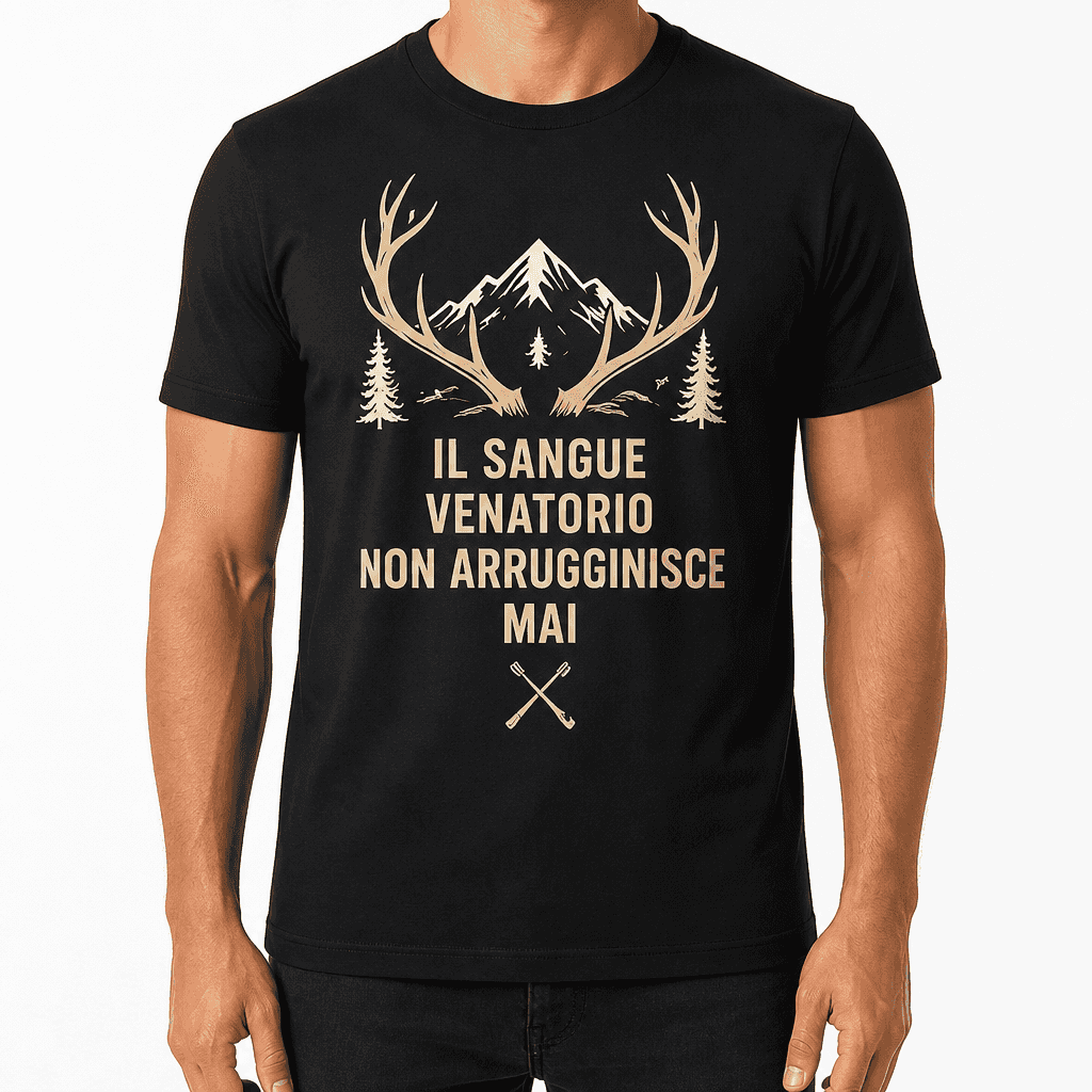 Maglietta da cacciatore – IL SANGUE VENATORIO NON ARRUGGINISCE MAI