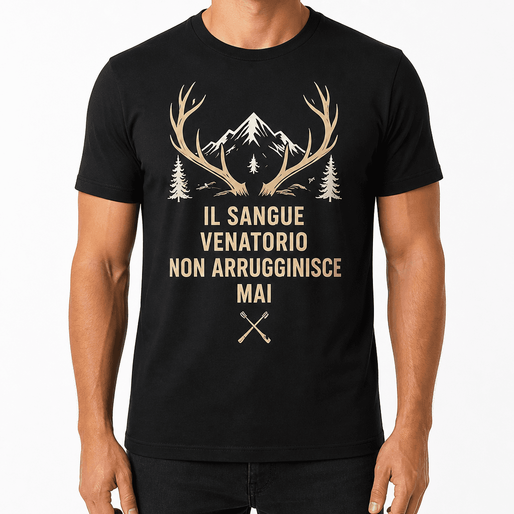 Maglietta da cacciatore – IL SANGUE VENATORIO NON ARRUGGINISCE MAI
