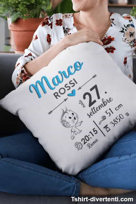 Cuscino divertente per neonato con nome a scelta