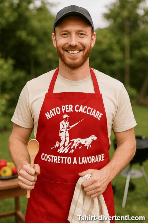 Grembiule divertente nato per cacciare costretto a lavorare