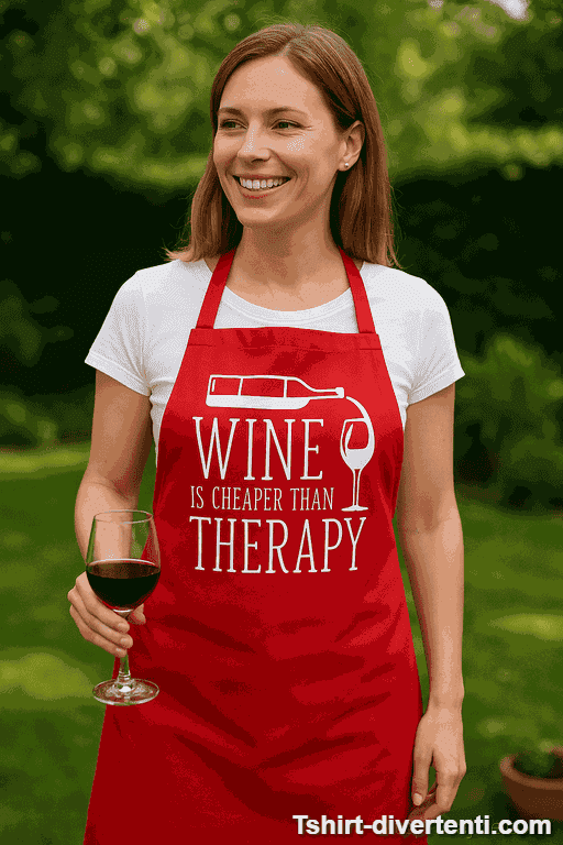 Grembiule divertente Wine is cheaper than therapy
