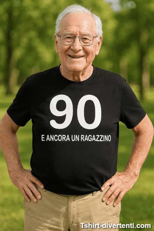 Maglietta divertente 90 anni e ancora ragazzino