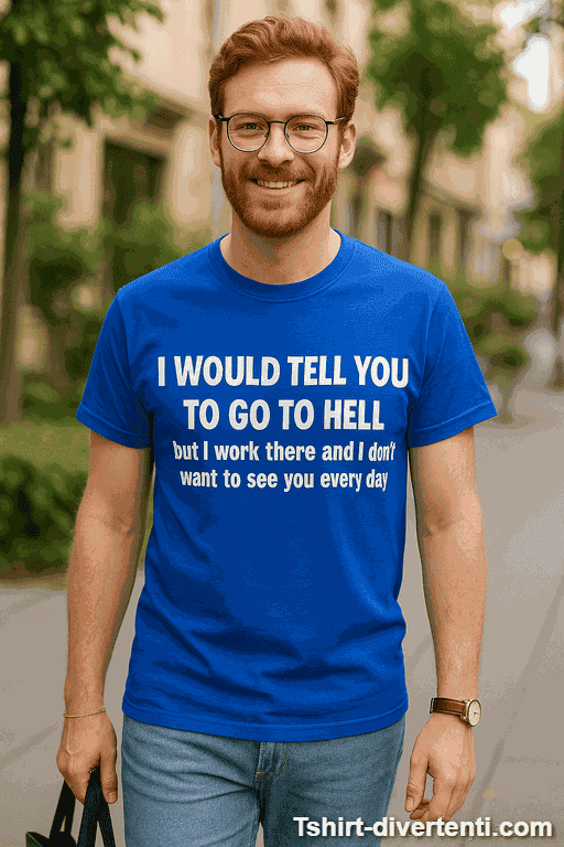 Maglietta divertente go to hell I work there