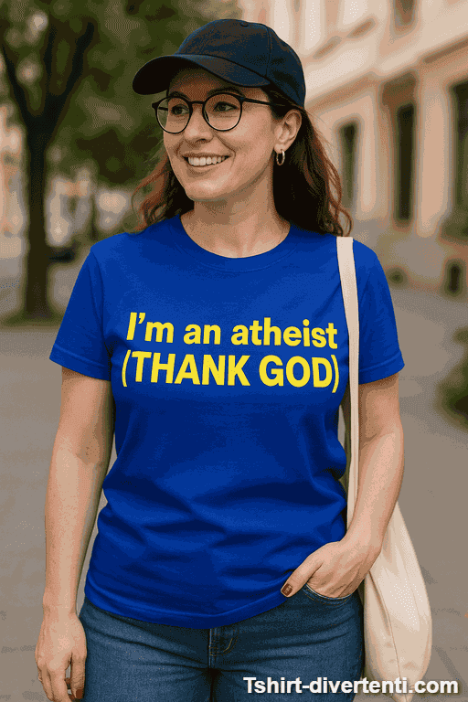 Maglietta divertente I'm an atheist thank god