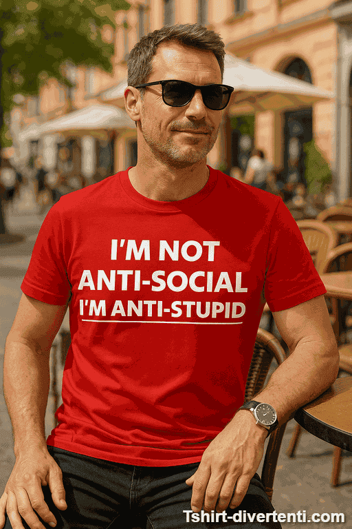 Maglietta divertente i'm not anti social i'm anti stupid
