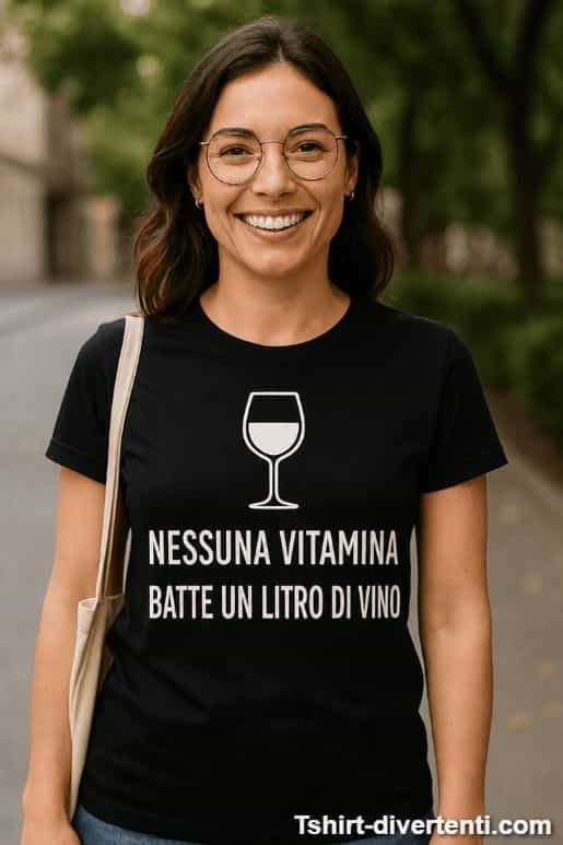 Maglietta divertente nessuna vitamina batte il vino