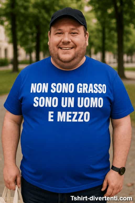 Maglietta divertente non sono grasso sono uomo e mezzo