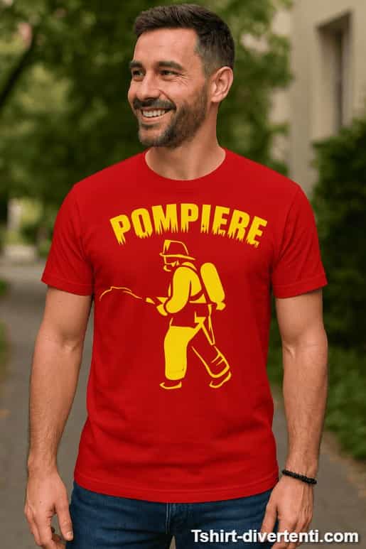 Maglietta divertente pompiere fiamme e sirena