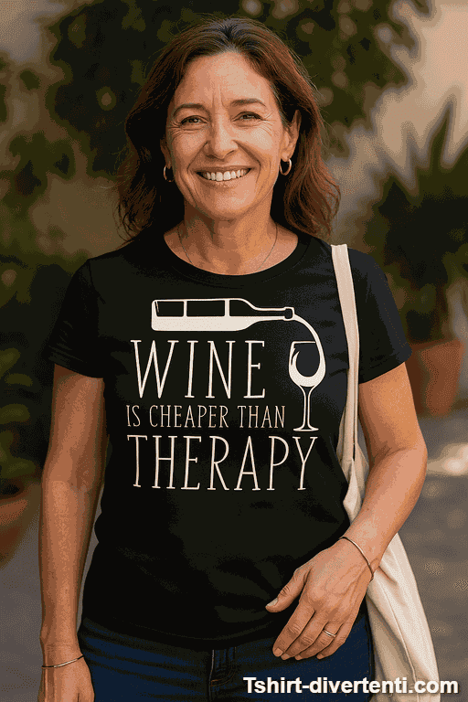 Maglietta divertente wine is cheaper than therapy