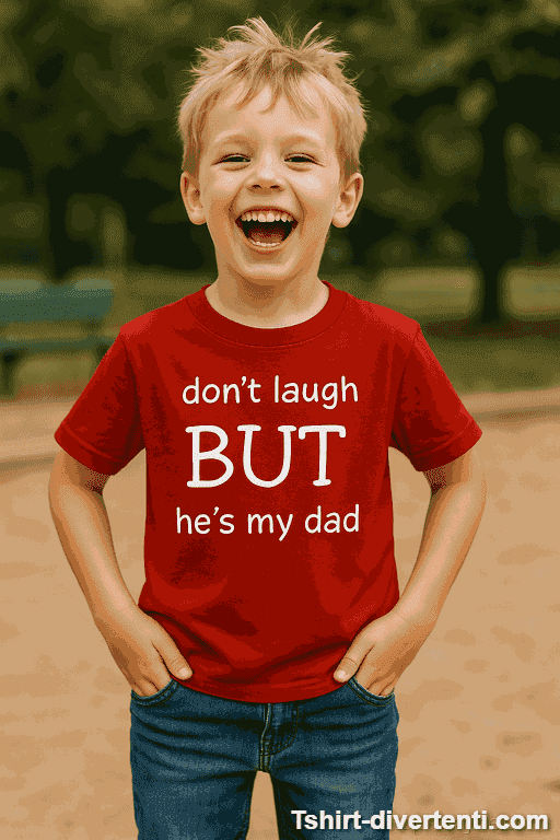 Maglietta per bambini don't laugh but he's my dad
