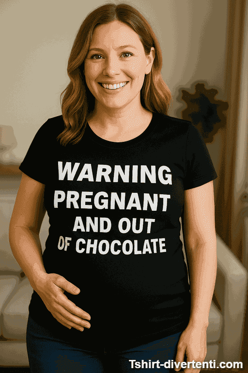 Maglietta premaman warning pregnant and out of chocolate