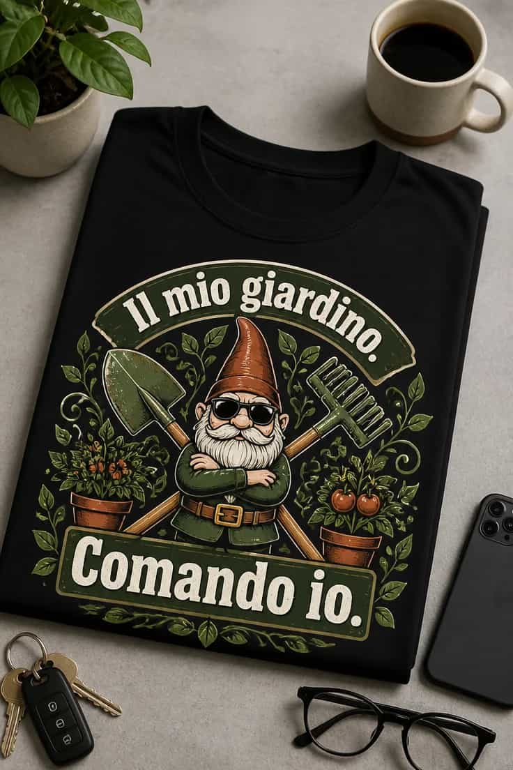 T-shirt giardinaggio Il mio giardino. Comando io.