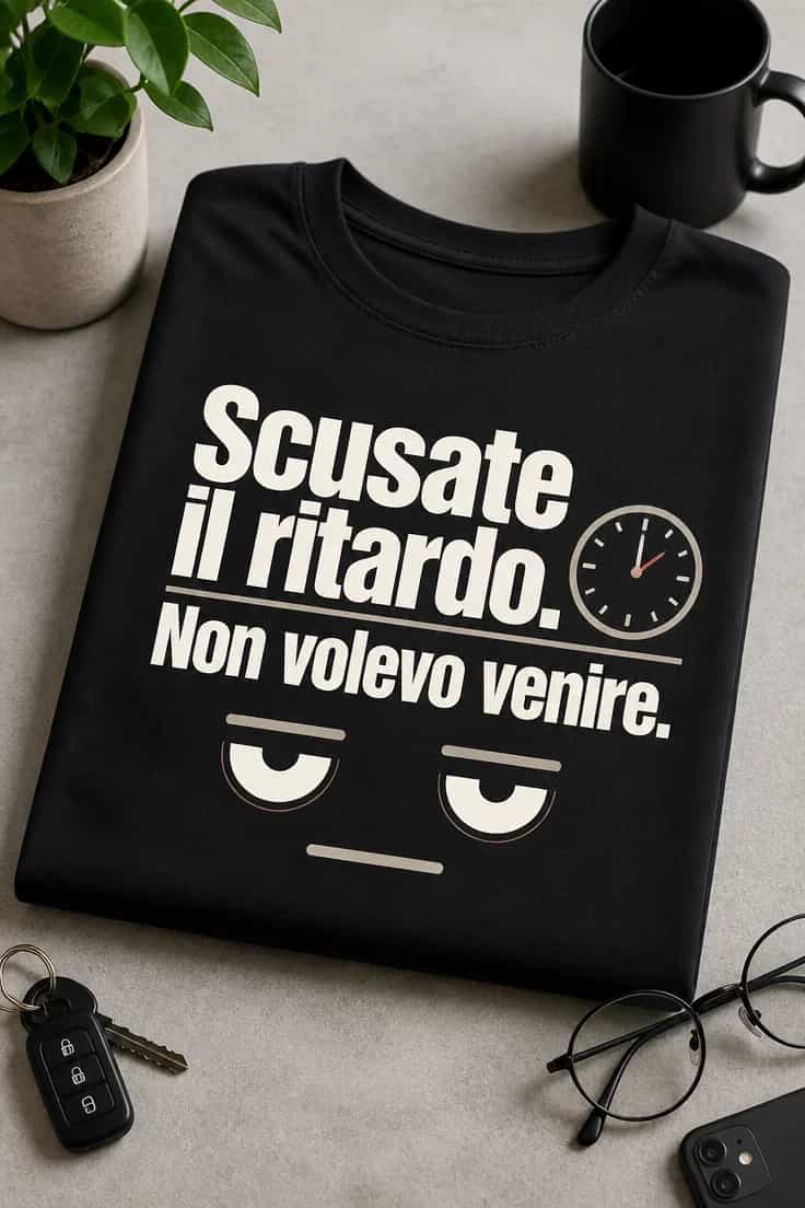 T-shirt sarcastica: scusate il ritardo, non volevo venire