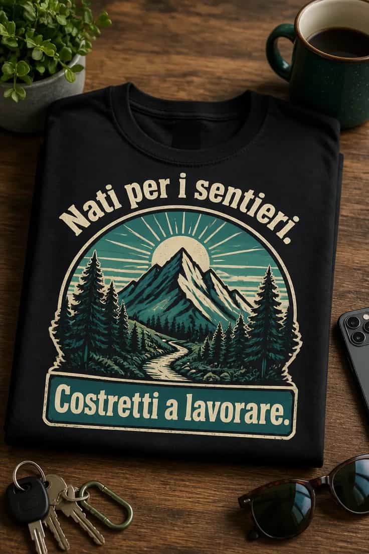 T-shirt trekking: Nati per i sentieri. Costretti a lavorare.