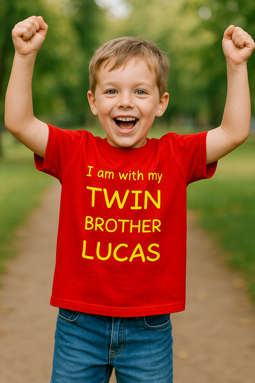 I am with my TWIN BROTHER LUCAS (nome personalizzabile) - Maglietta