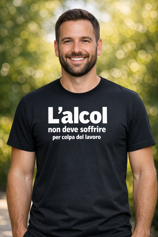Maglietta divertente: L’alcol non deve soffrire per colpa del lavoro