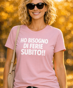 Maglietta divertente da donna “Ho bisogno di ferie SUBITO!!” rosa