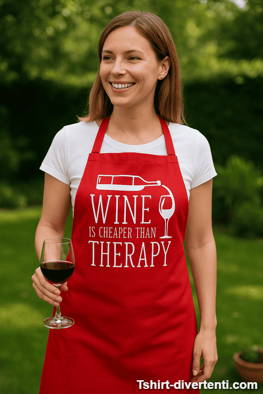 Grembiule divertente Wine is cheaper than therapy