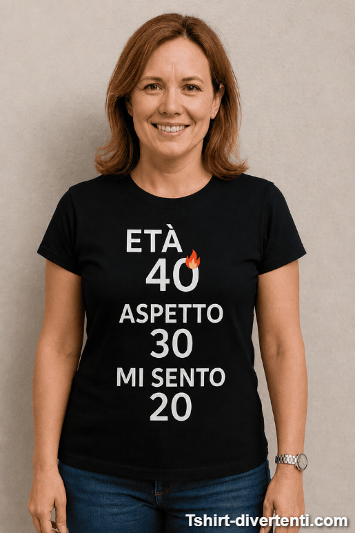 Maglietta divertente età 40 aspetto 30 sento 20