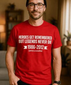 Maglietta divertente legends never die anno a scelta