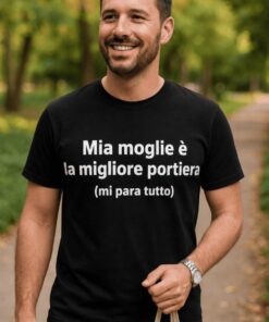 Maglietta divertente mia moglie è la migliore portiera