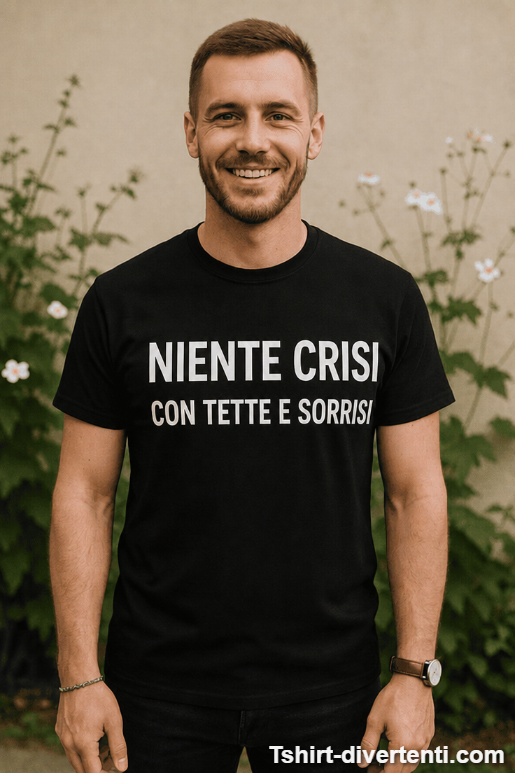 Maglietta divertente niente crisi con tette e sorrisi