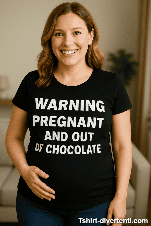 Maglietta premaman warning pregnant and out of chocolate