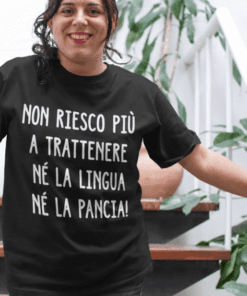 Maglietta divertente non trattengo né lingua né pancia