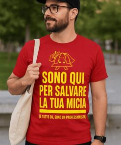 Maglietta divertente pompiere salva micia