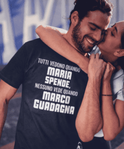 Maglietta divertente spende guadagna con nome a scelta