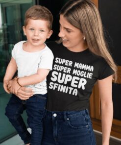 Maglietta divertente super mamma super moglie super sfinita