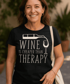 Maglietta divertente wine is cheaper than therapy