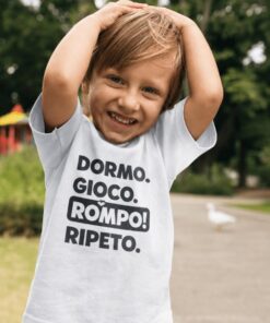 Maglietta per bambini dormo gioco rompo ripeto