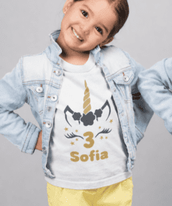Maglietta per bambini unicorno con nome a scelta