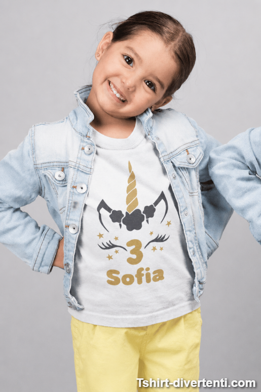 Maglietta per bambini unicorno con nome a scelta