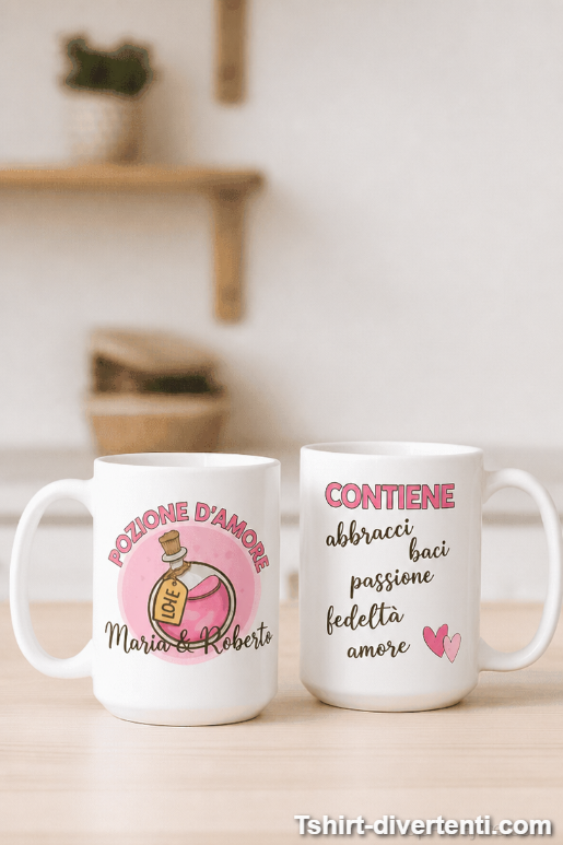Tazze di coppia pozione d'amore con nome a scelta