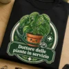 T-Shirt con badge clinic-style, pianta in vaso, stetoscopio e scritta Dottore delle piante in servizio