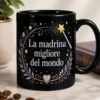 Mug elegante con la scritta La madrina migliore del mondo, bacchetta magica e stelline in stile raffinato lavanda e oro