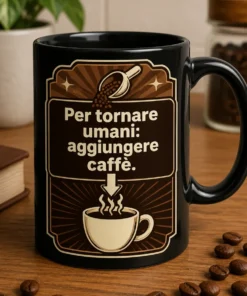 Mug con slogan Per tornare umani: aggiungere caffè. design ironico per amanti del caffè