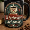 Tazza vintage con badge retrò e scritta Il carburante del nonno